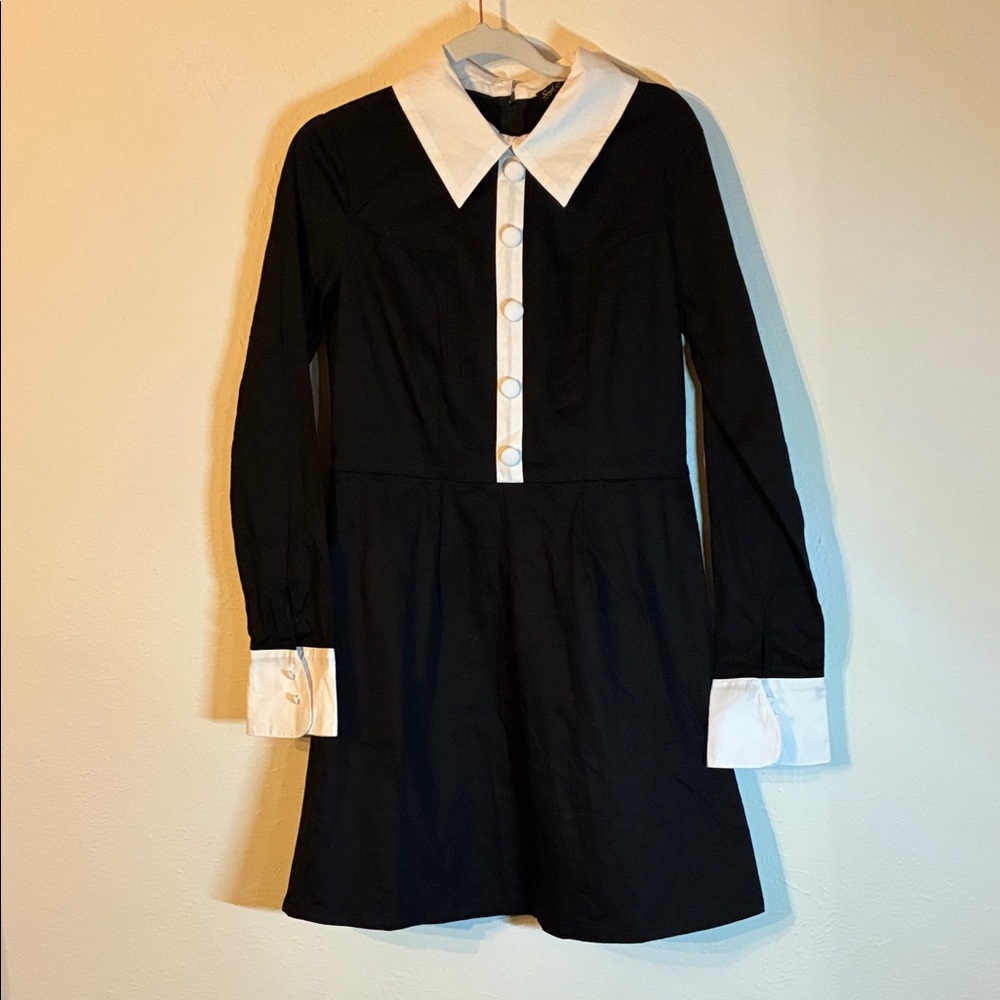 Black and White Contrast Mini Dress with Button Front
